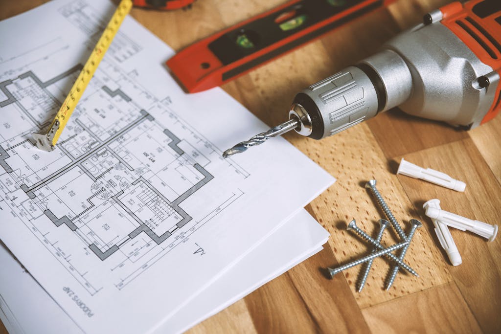 floor plan and tools on the floor